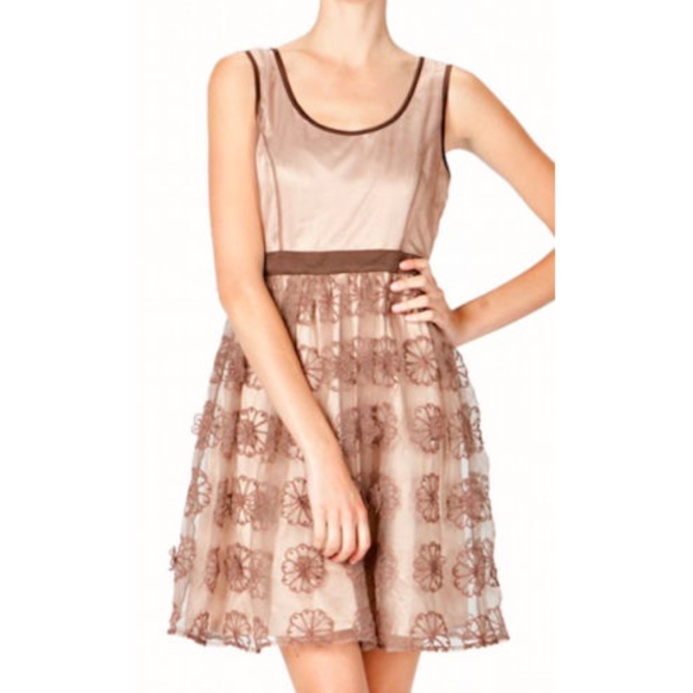 ModCloth Ryu cocoa brown, beige floral patch dress